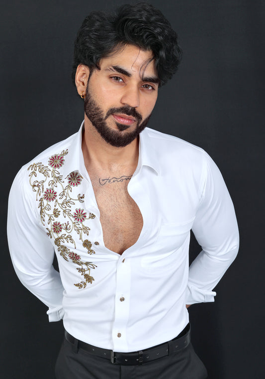 Floral Pattern Luxury Hand Embroidered Shirt