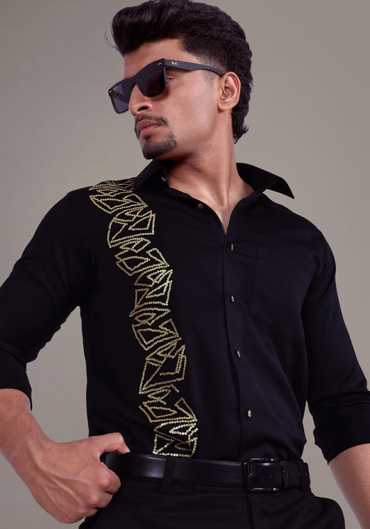 Articulate Geometrical Pattern Luxury Hand Embroidered Shirt