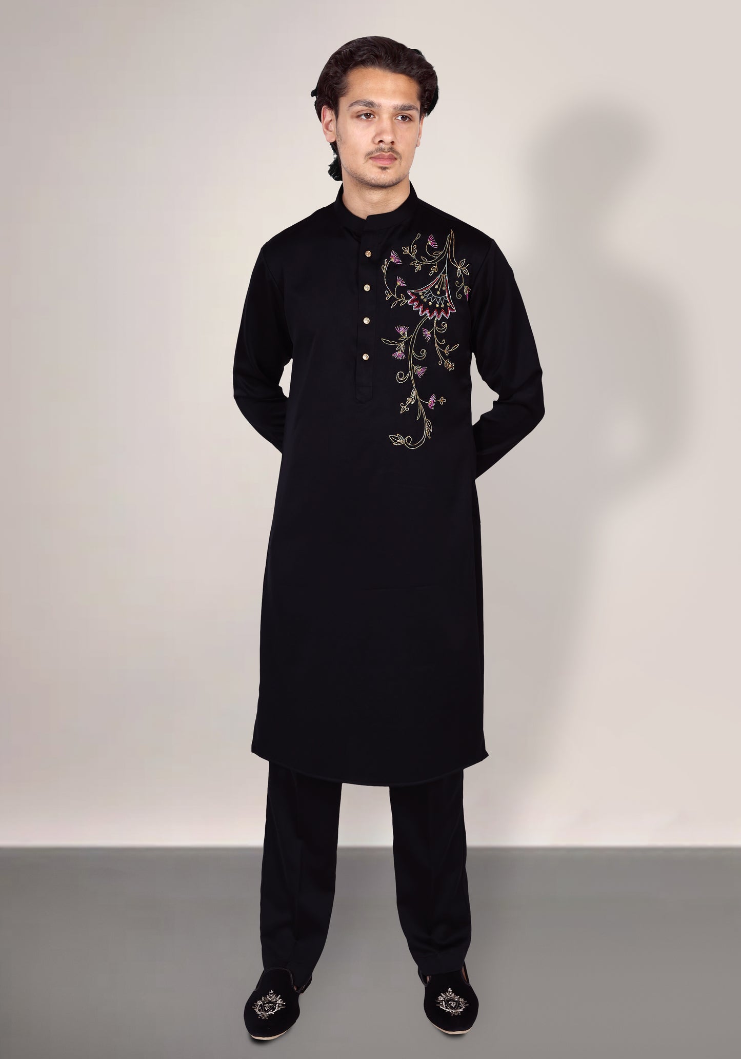 Floral Pattern Hand Embroidered Kurta Set