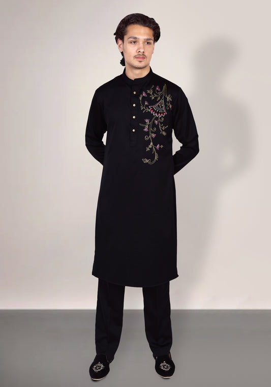 Floral Pattern Hand Embroidered Kurta Set