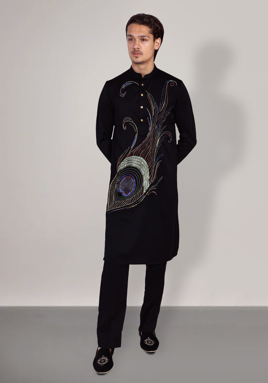 Peacock Hand Embroidered Kurta Set