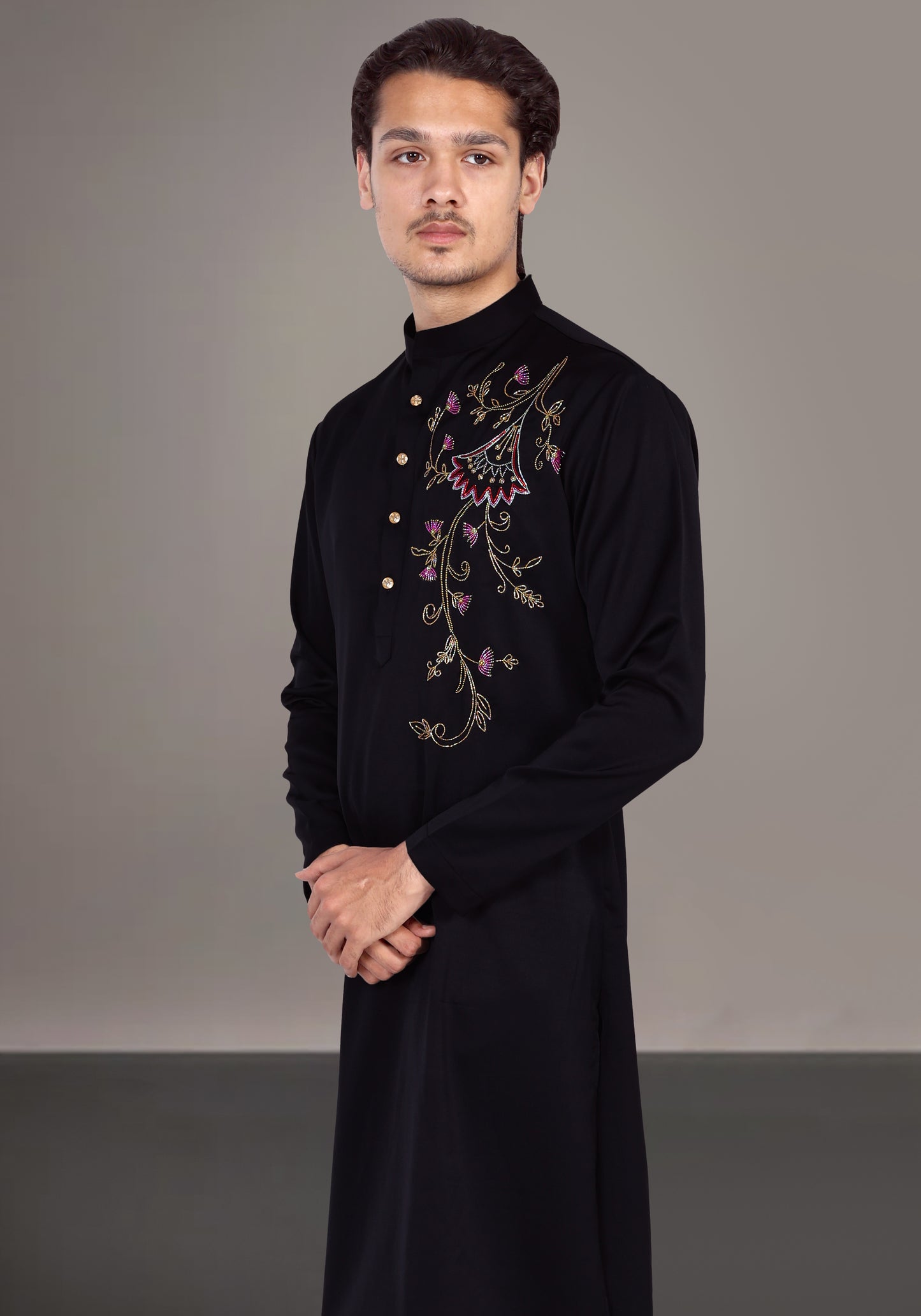 Floral Pattern Hand Embroidered Kurta Set