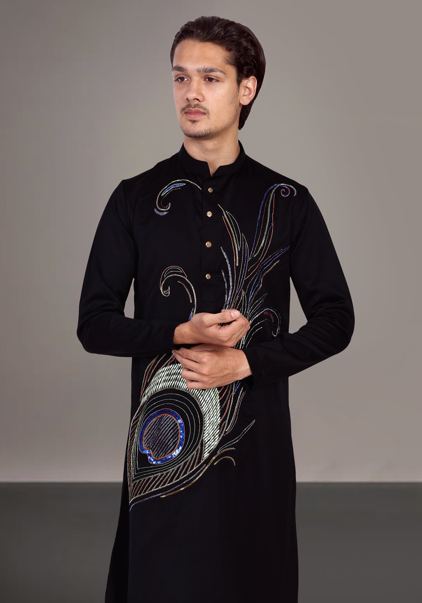 Peacock Hand Embroidered Kurta Set