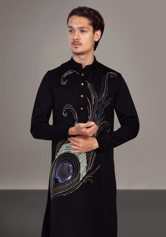 Peacock Hand Embroidered Kurta Set