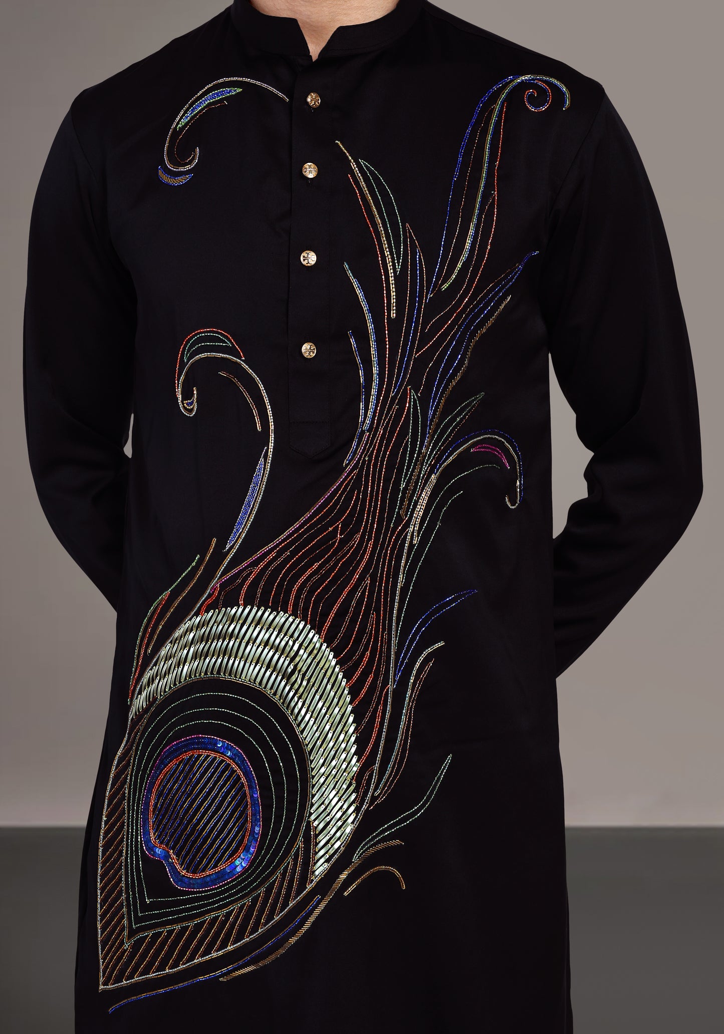 Peacock Hand Embroidered Kurta Set