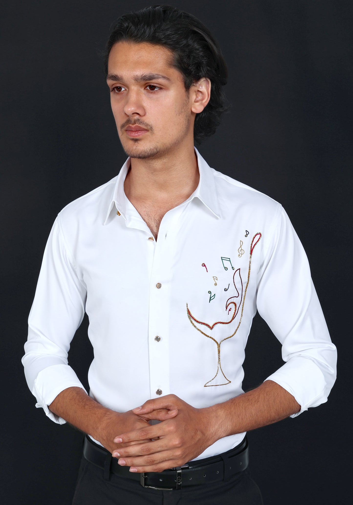 Dancing Wine Luxury Hand Embroidered Shirt