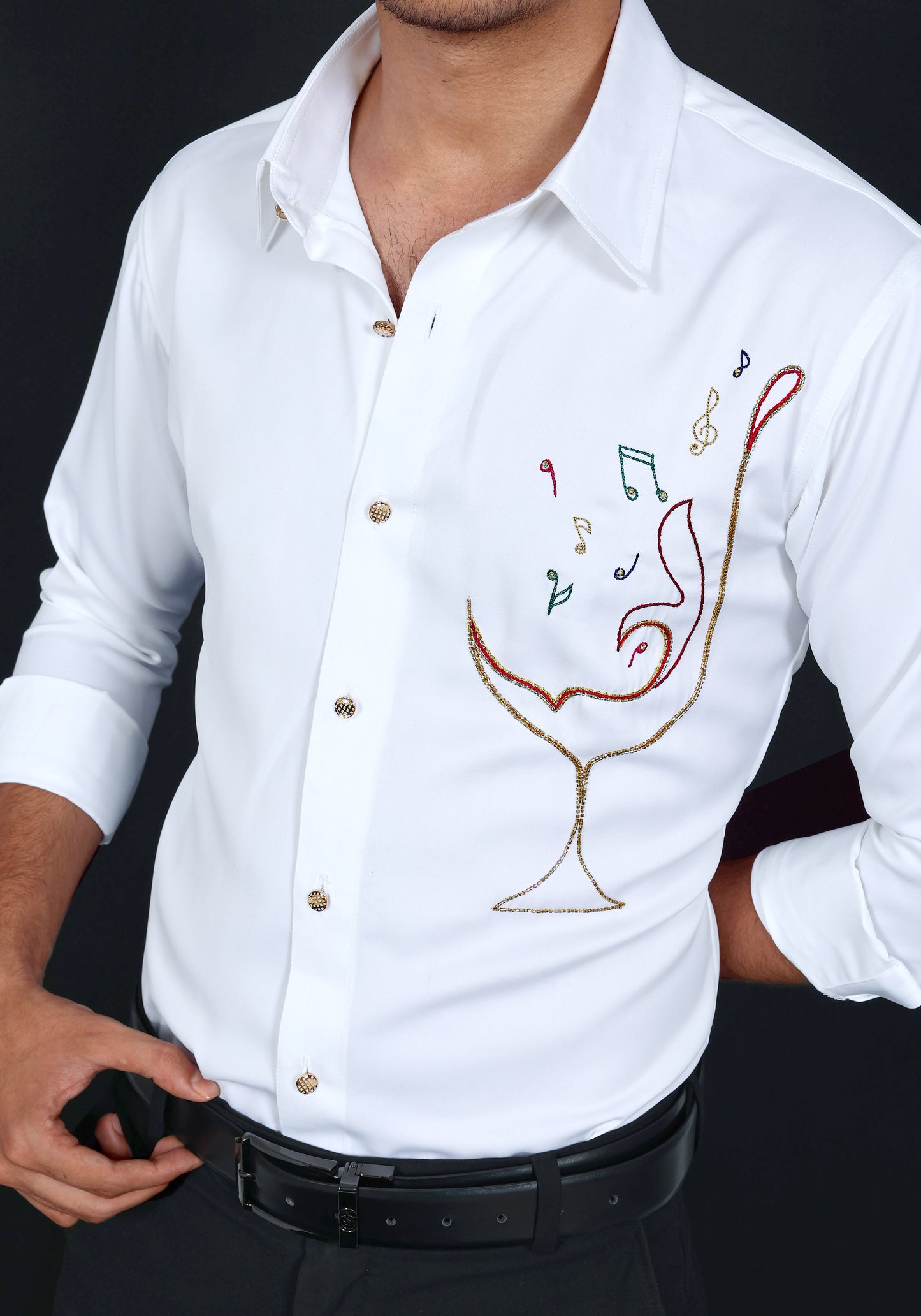 Dancing Wine Luxury Hand Embroidered Shirt