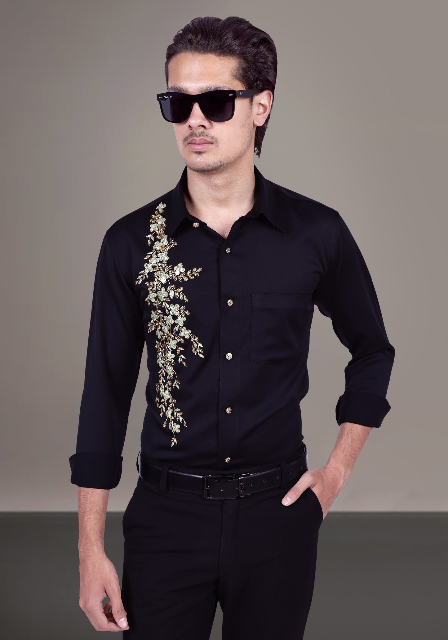Royal Flowers Luxury Hand Embroidered Shirt