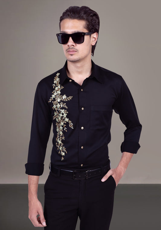 Royal Flowers Luxury Hand Embroidered Shirt