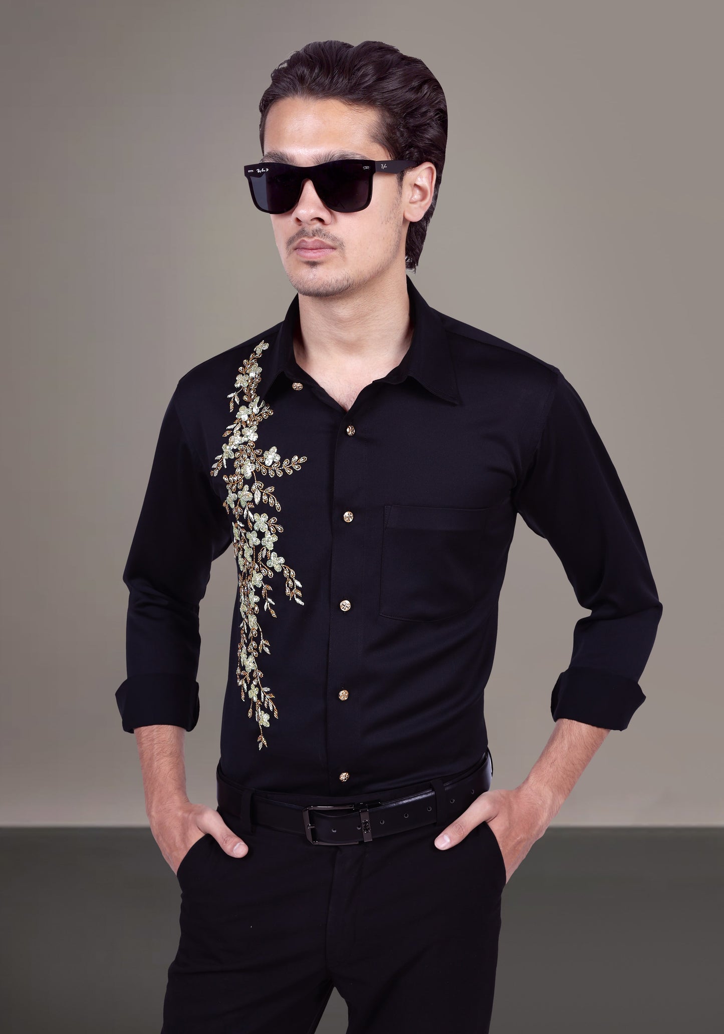 Royal Flowers Luxury Hand Embroidered Shirt