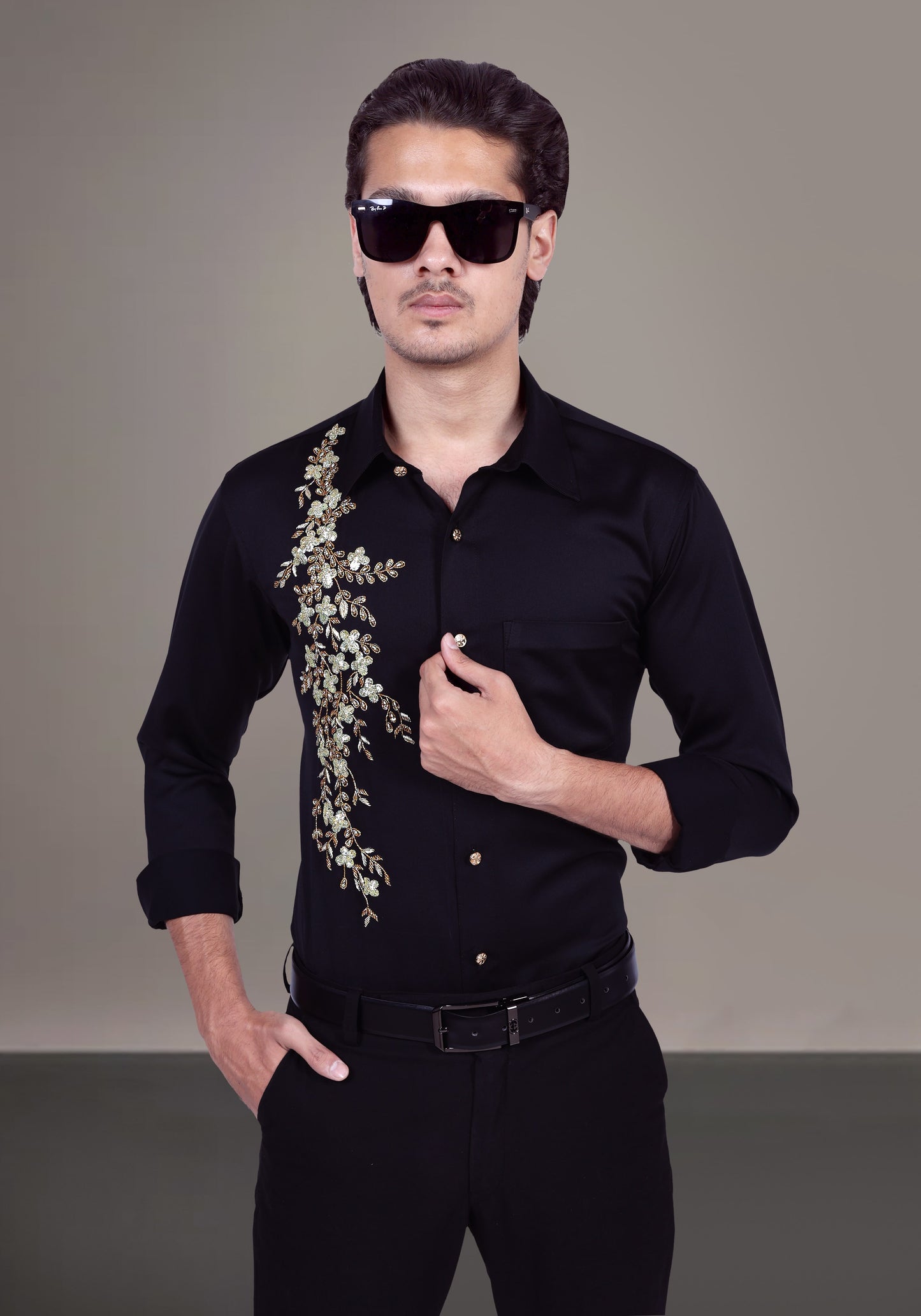 Royal Flowers Luxury Hand Embroidered Shirt