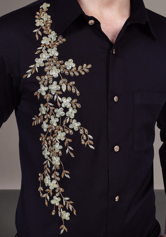 Royal Flowers Luxury Hand Embroidered Shirt