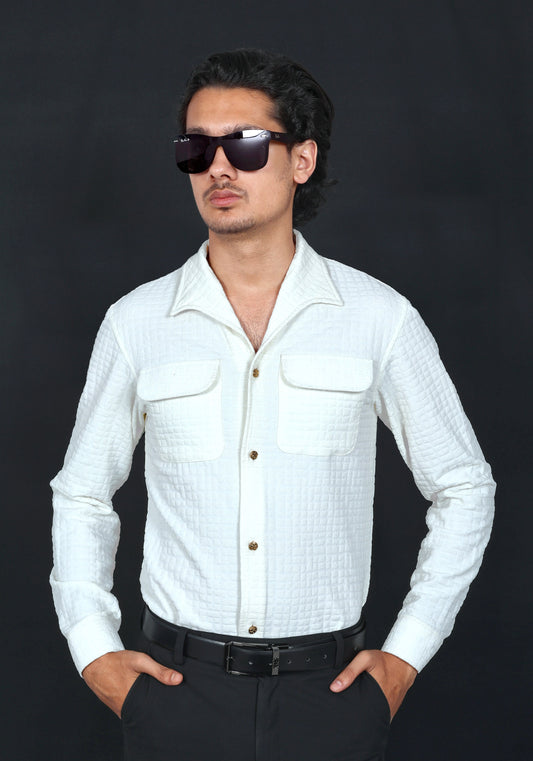 White Textured Jacquard Premium Designer Shirt