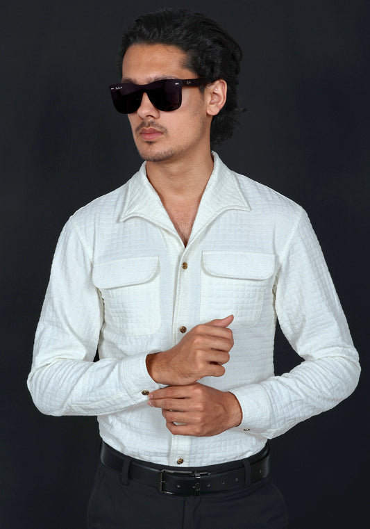 White Textured Jacquard Premium Designer Shirt