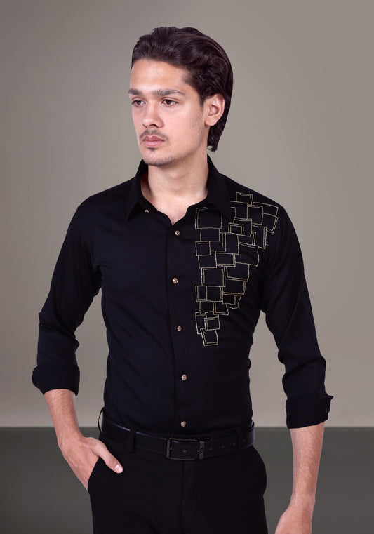 Rectangle Art Luxury Hand Embroidered Shirt