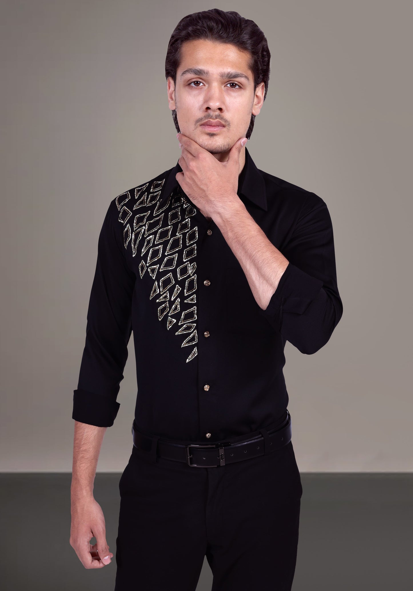 Rhombuses Art Luxury Hand Embroidered Shirt