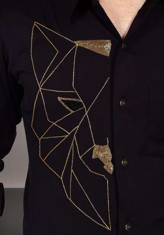 Wolf Design Luxury Hand Embroidered Shirt