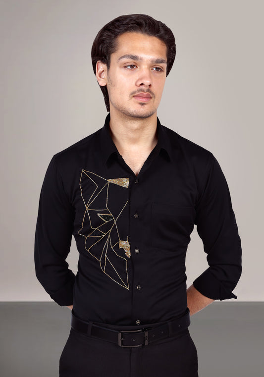 Wolf Design Luxury Hand Embroidered Shirt