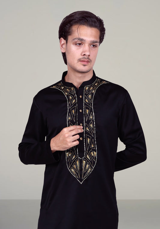Abstract Triangles Hand Embroidered Kurta Set