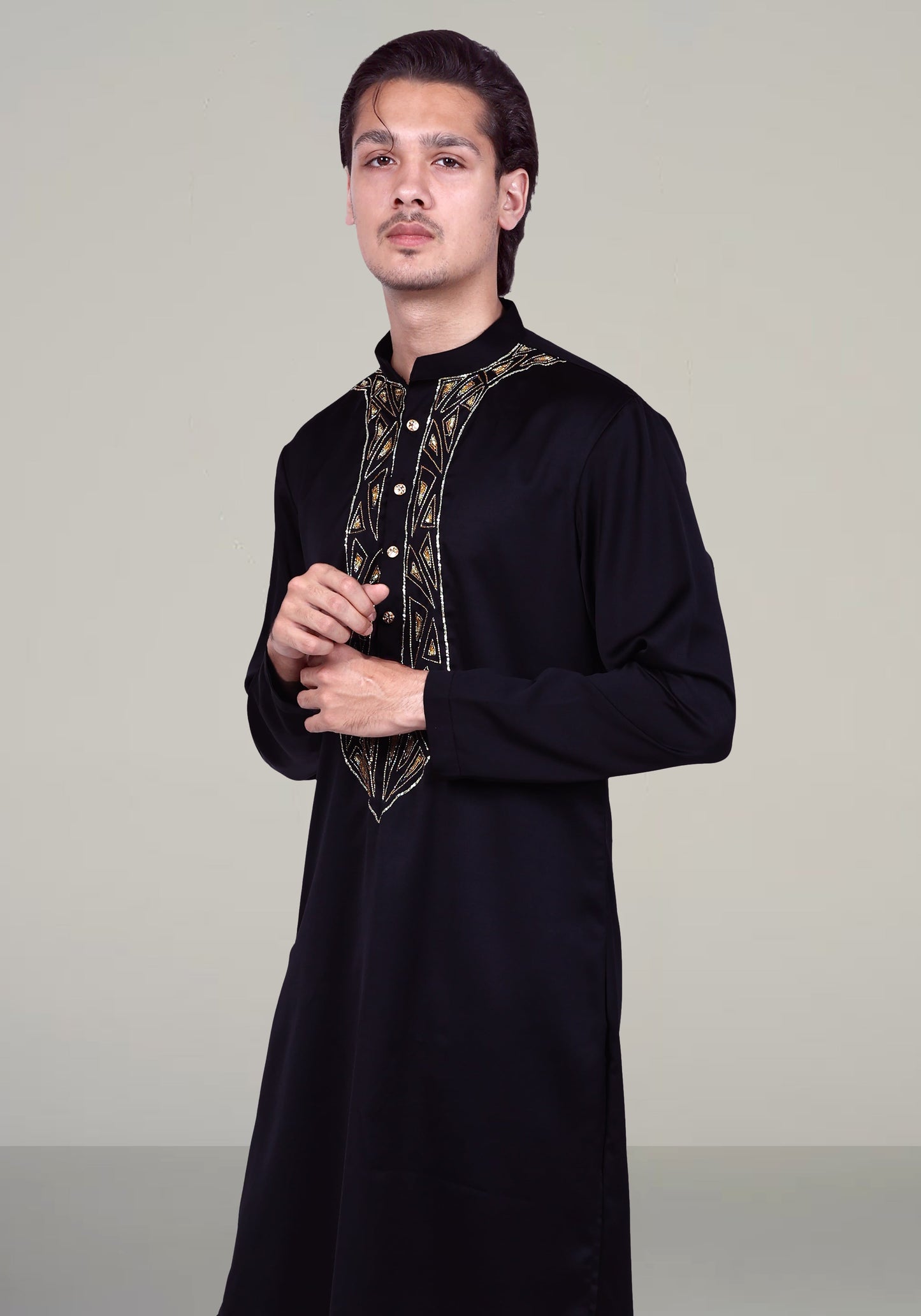 Abstract Triangles Hand Embroidered Kurta Set