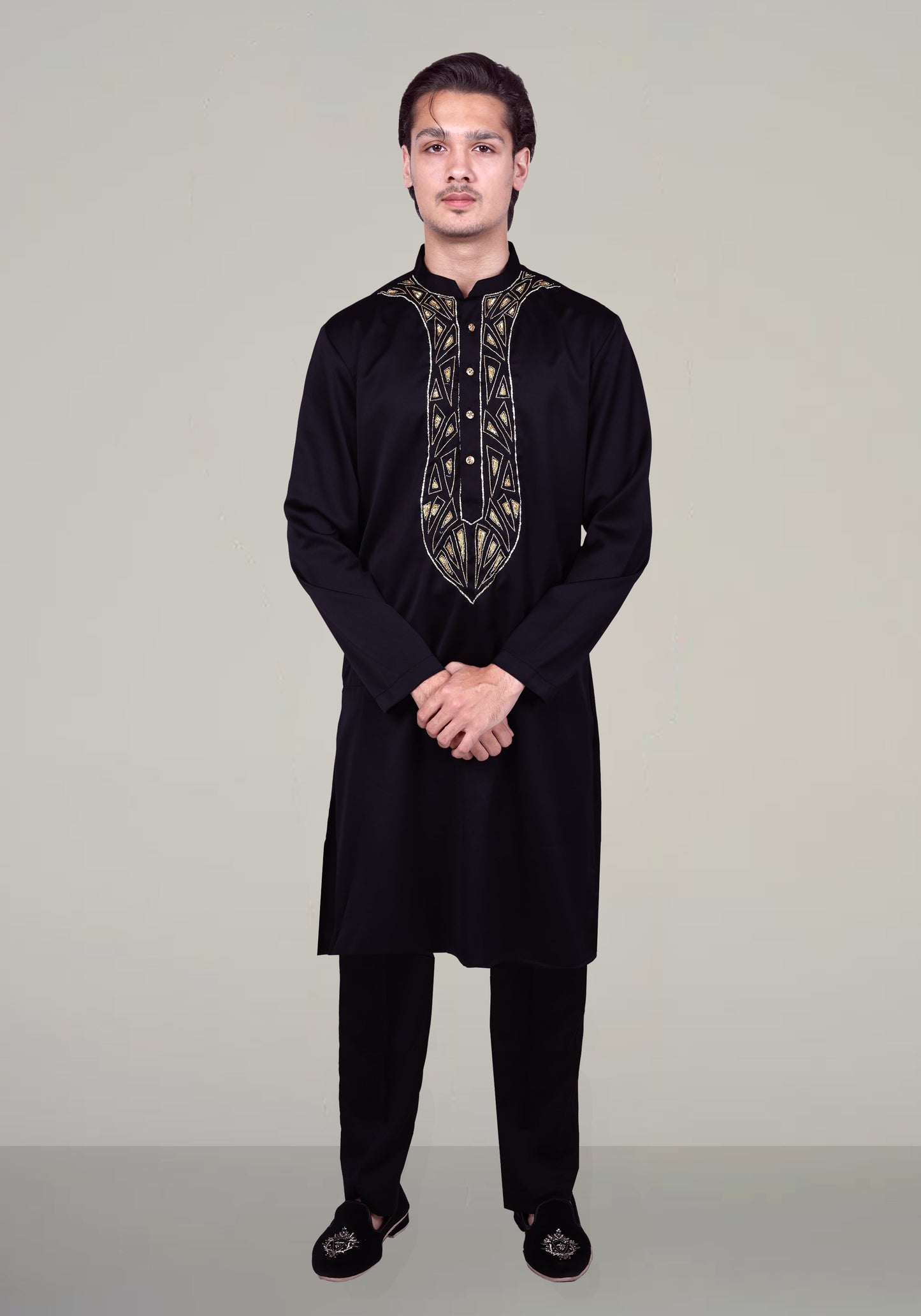 Abstract Triangles Hand Embroidered Kurta Set