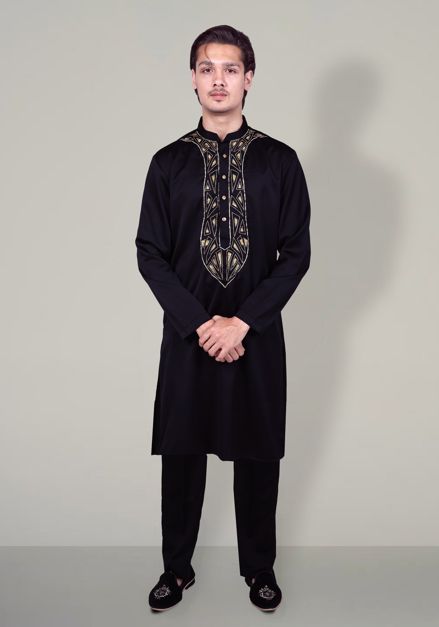Abstract Triangles Hand Embroidered Kurta Set