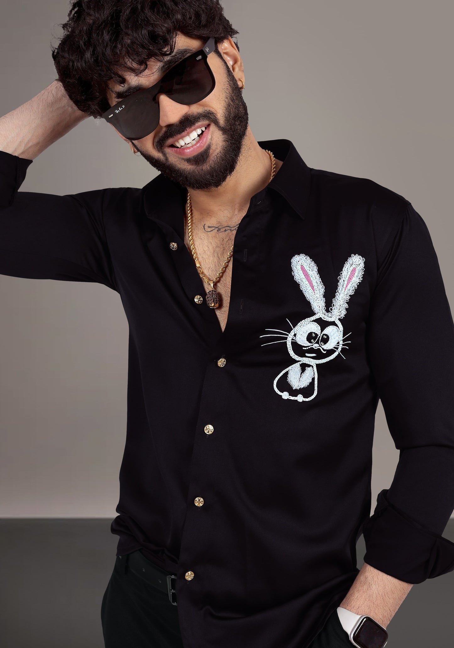 Cute Bunny Luxury Hand Embroidered Shirt