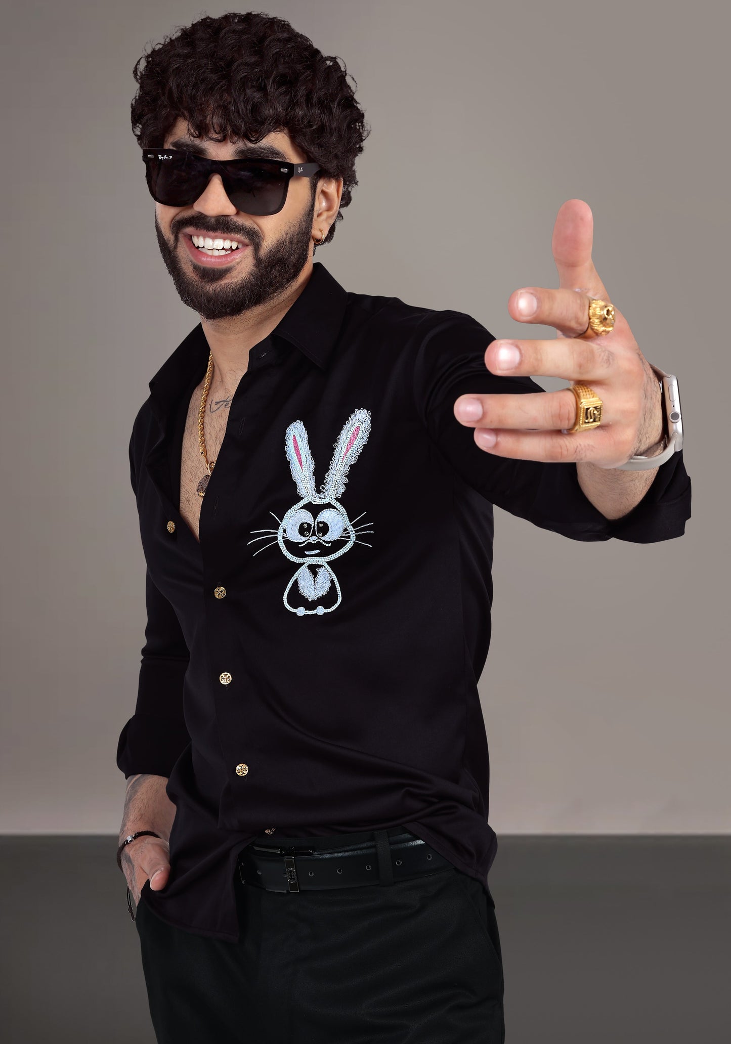 Cute Bunny Luxury Hand Embroidered Shirt