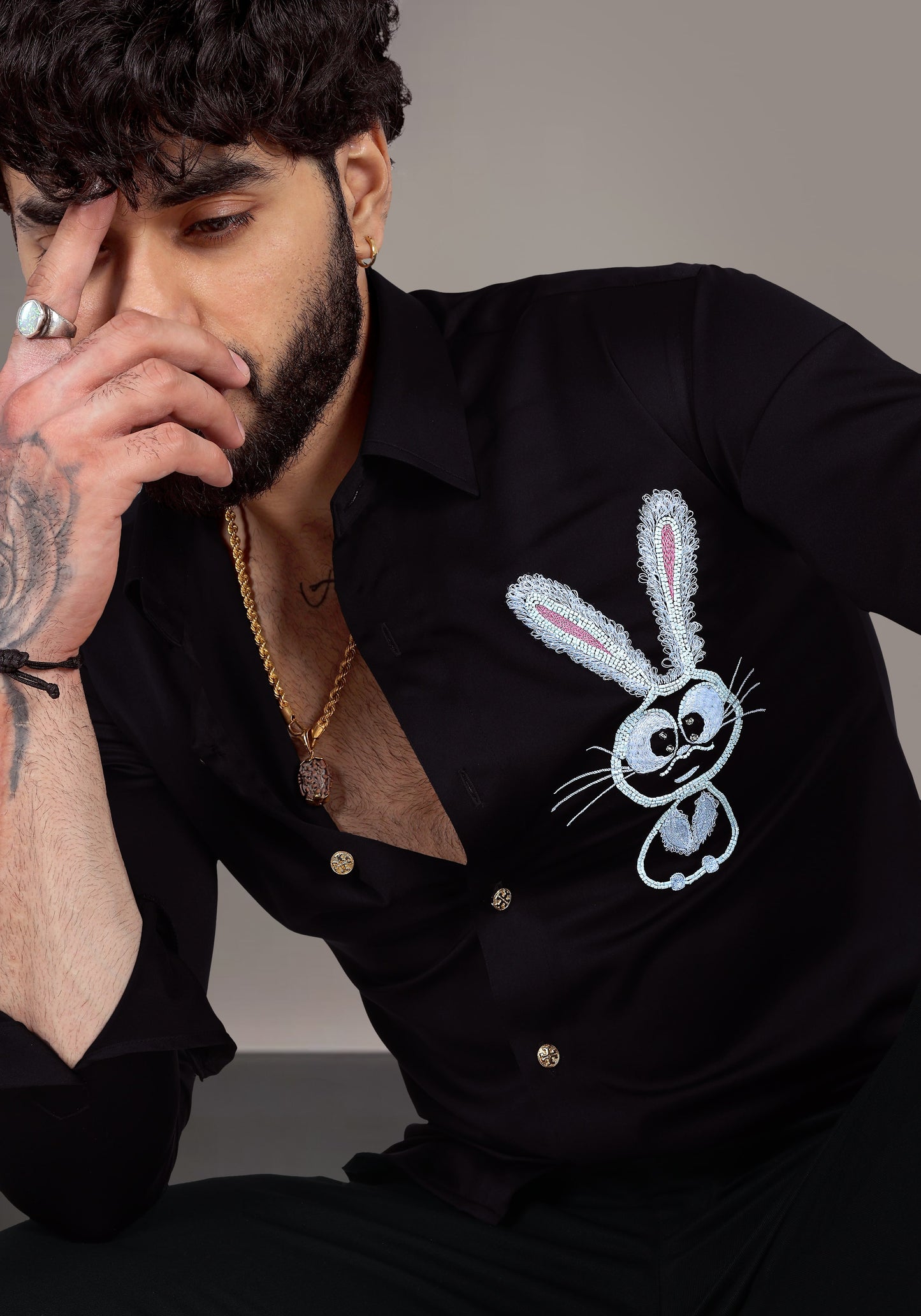Cute Bunny Luxury Hand Embroidered Shirt