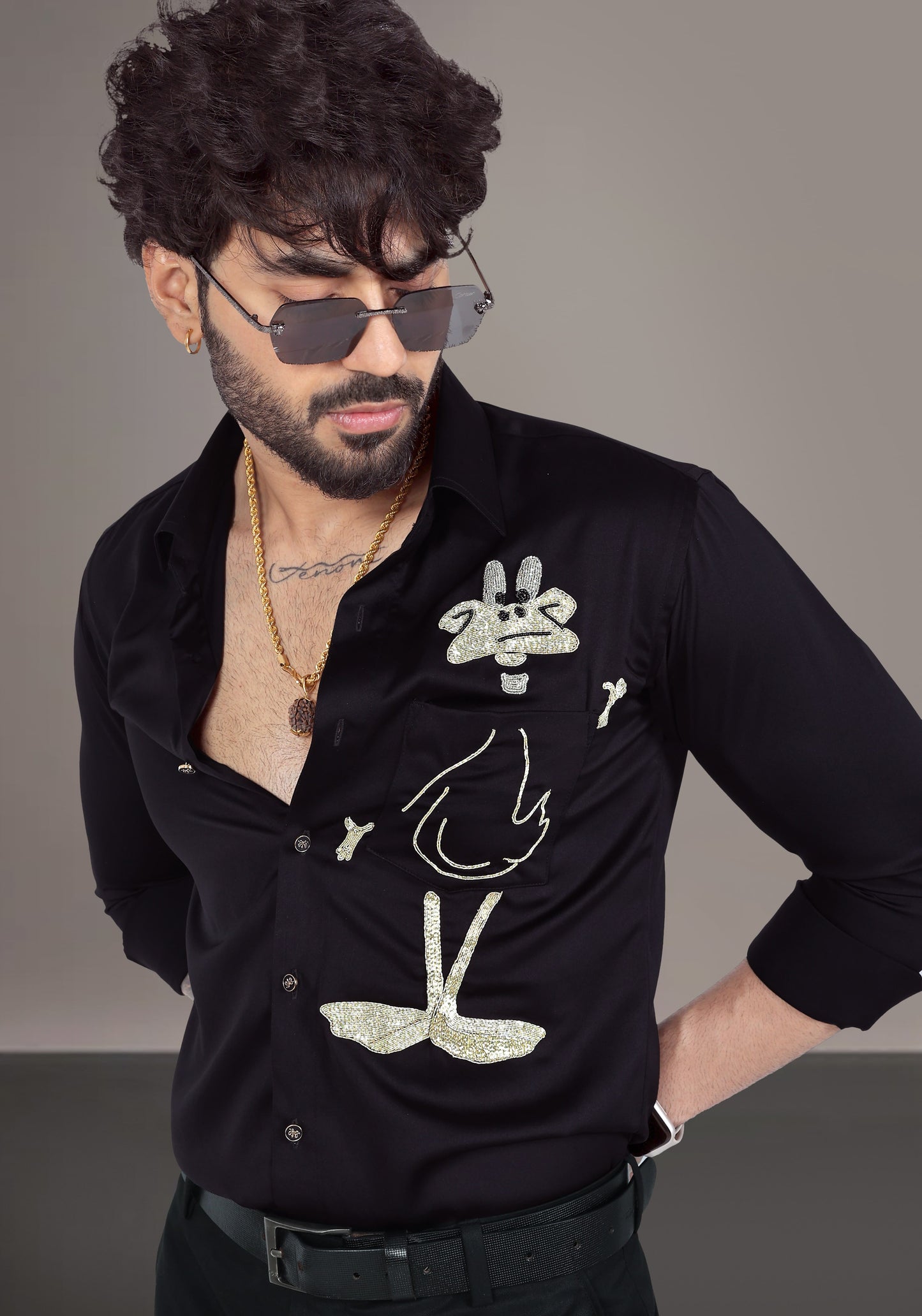 Daffy Duck Luxury Hand Embroidered Shirt