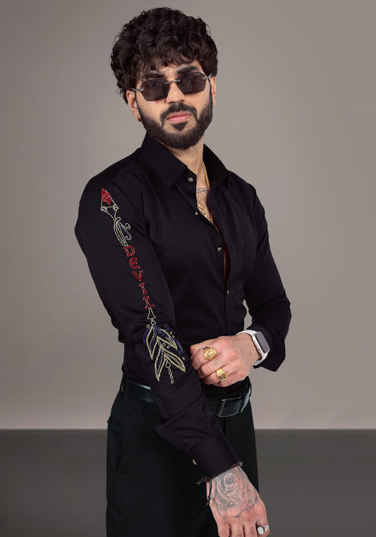 Devil Art Luxury Hand Embroidered Shirt