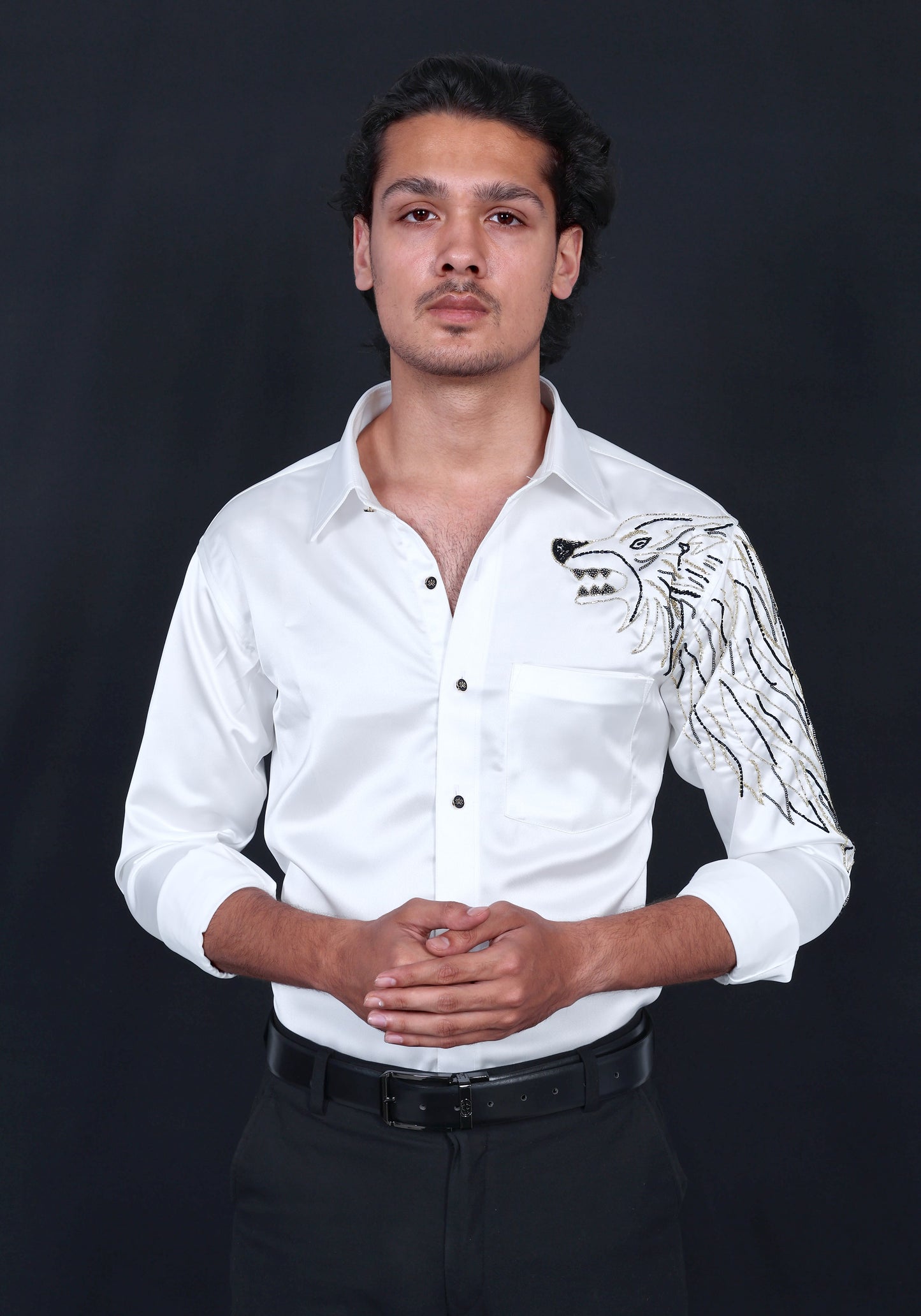 Wolf Sleeve Luxury Hand Embroidered Shirt