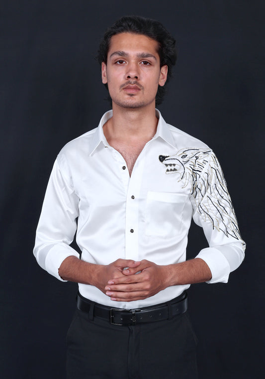 Wolf Sleeve Luxury Hand Embroidered Shirt