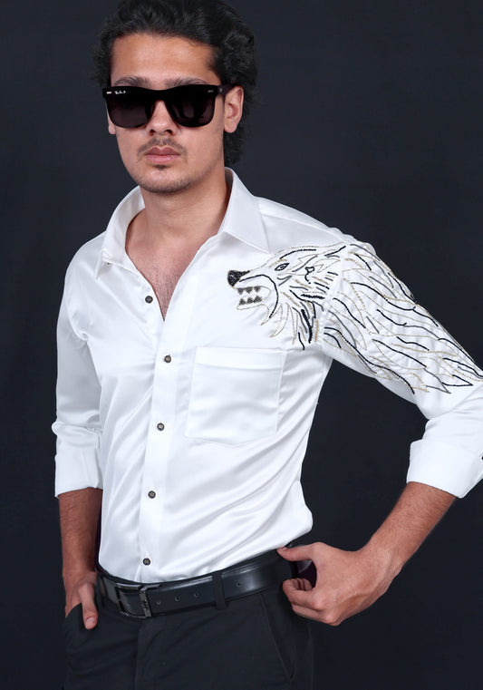 Wolf Sleeve Luxury Hand Embroidered Shirt