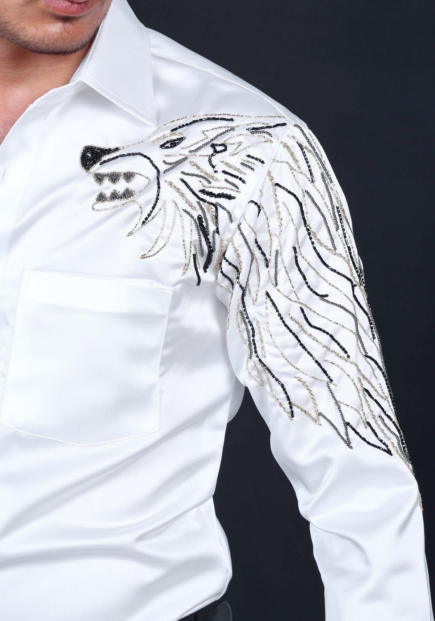 Wolf Sleeve Luxury Hand Embroidered Shirt