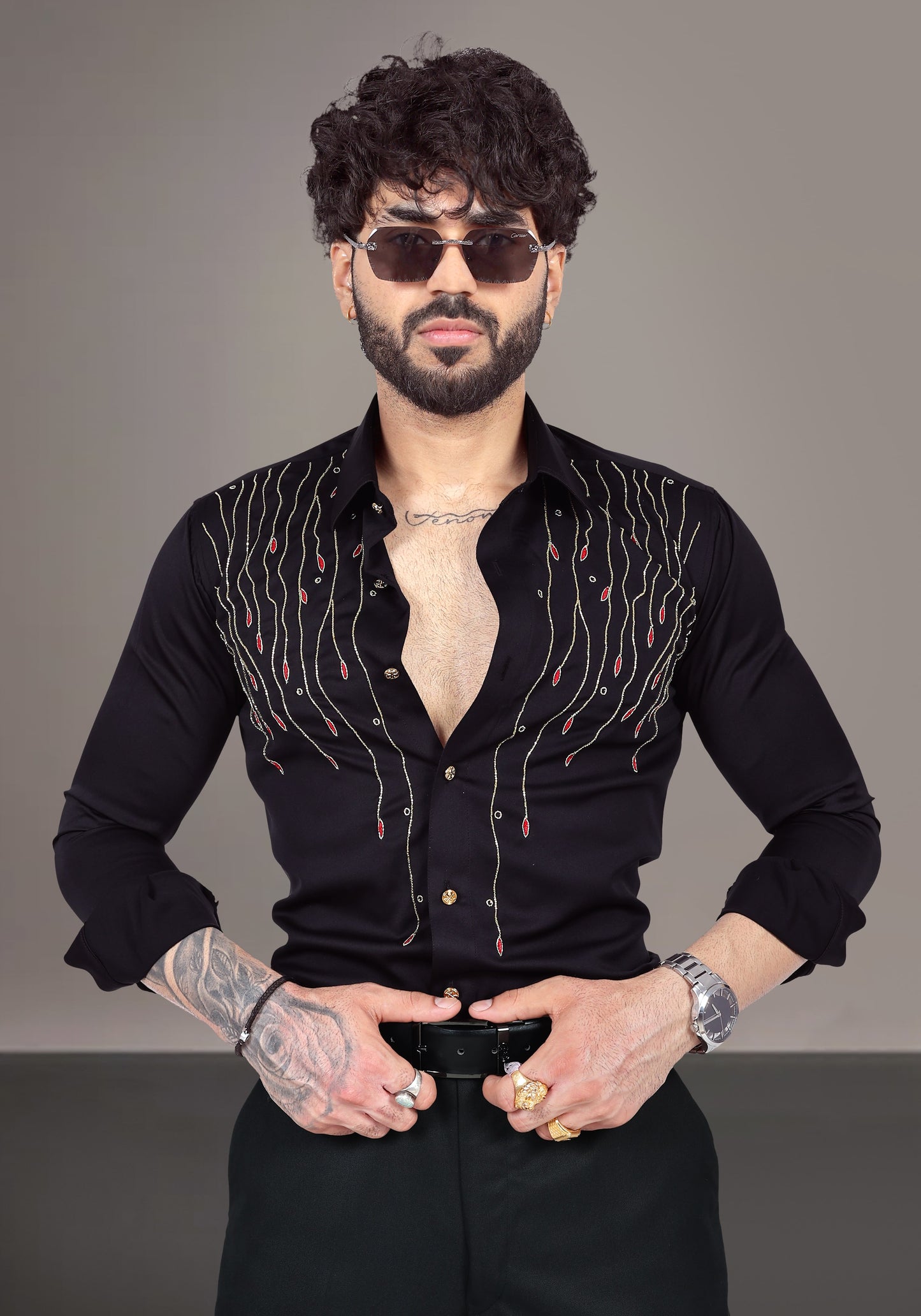 Falling Leaves Luxury Hand Embroidered Shirt