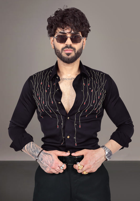 Falling Leaves Luxury Hand Embroidered Shirt