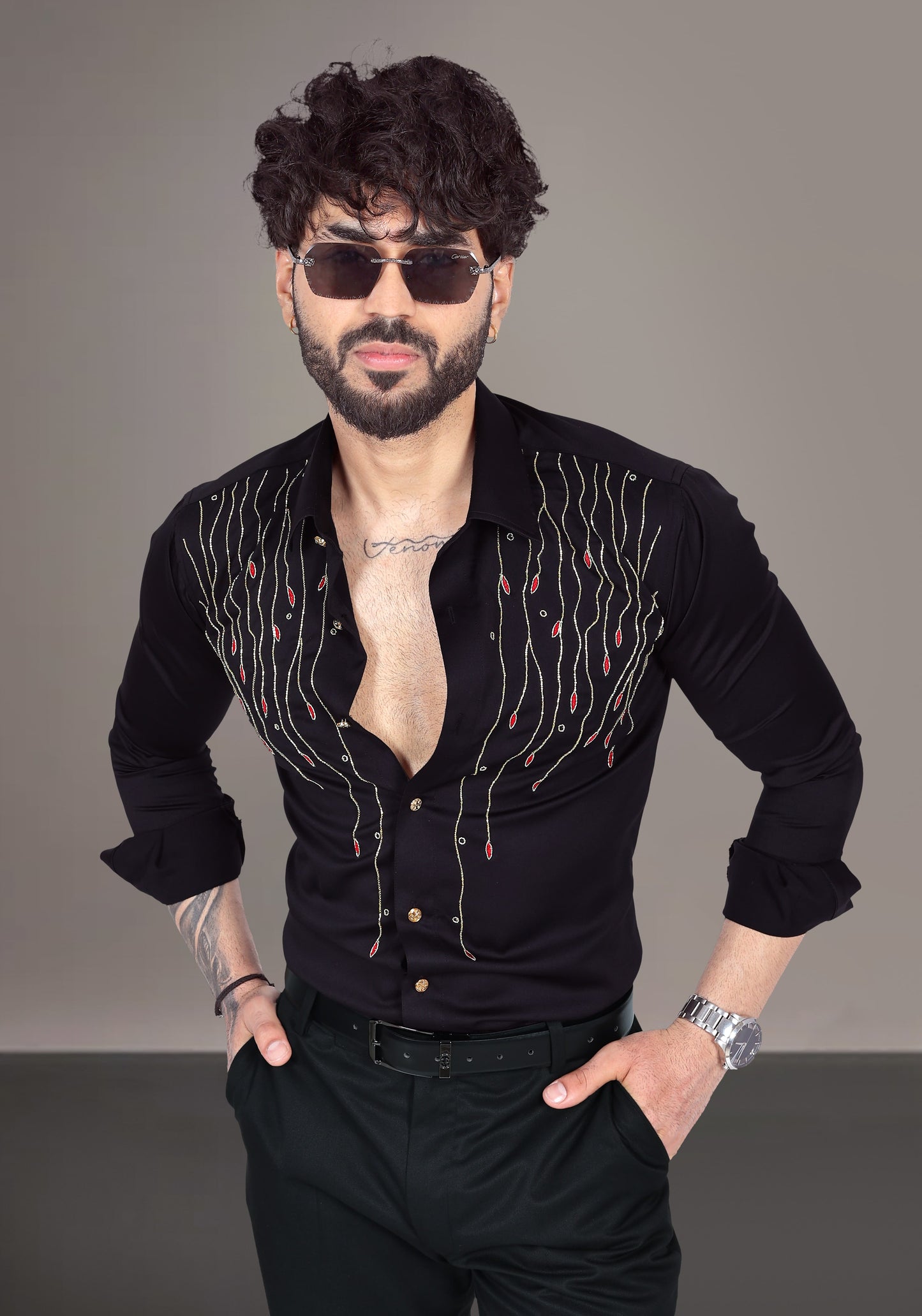 Falling Leaves Luxury Hand Embroidered Shirt