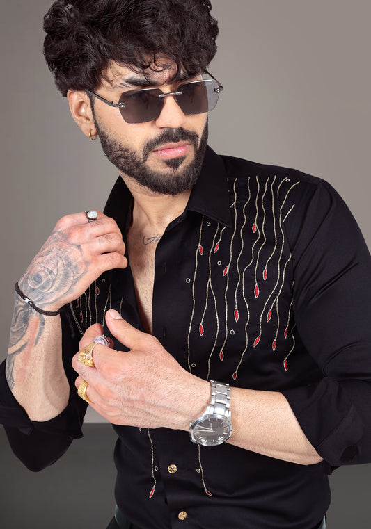 Falling Leaves Luxury Hand Embroidered Shirt