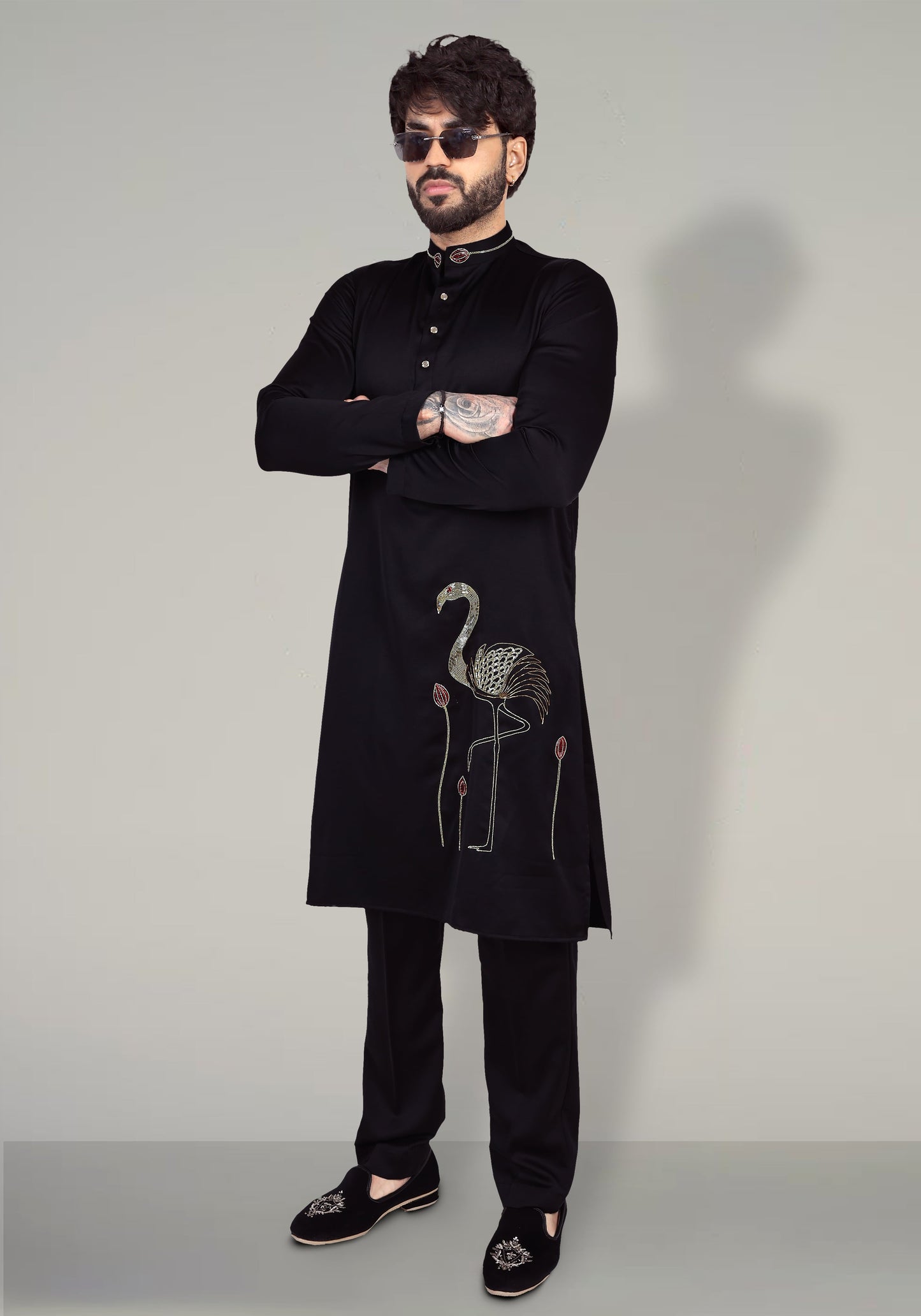 Flamingo Hand Embroidered Kurta Set