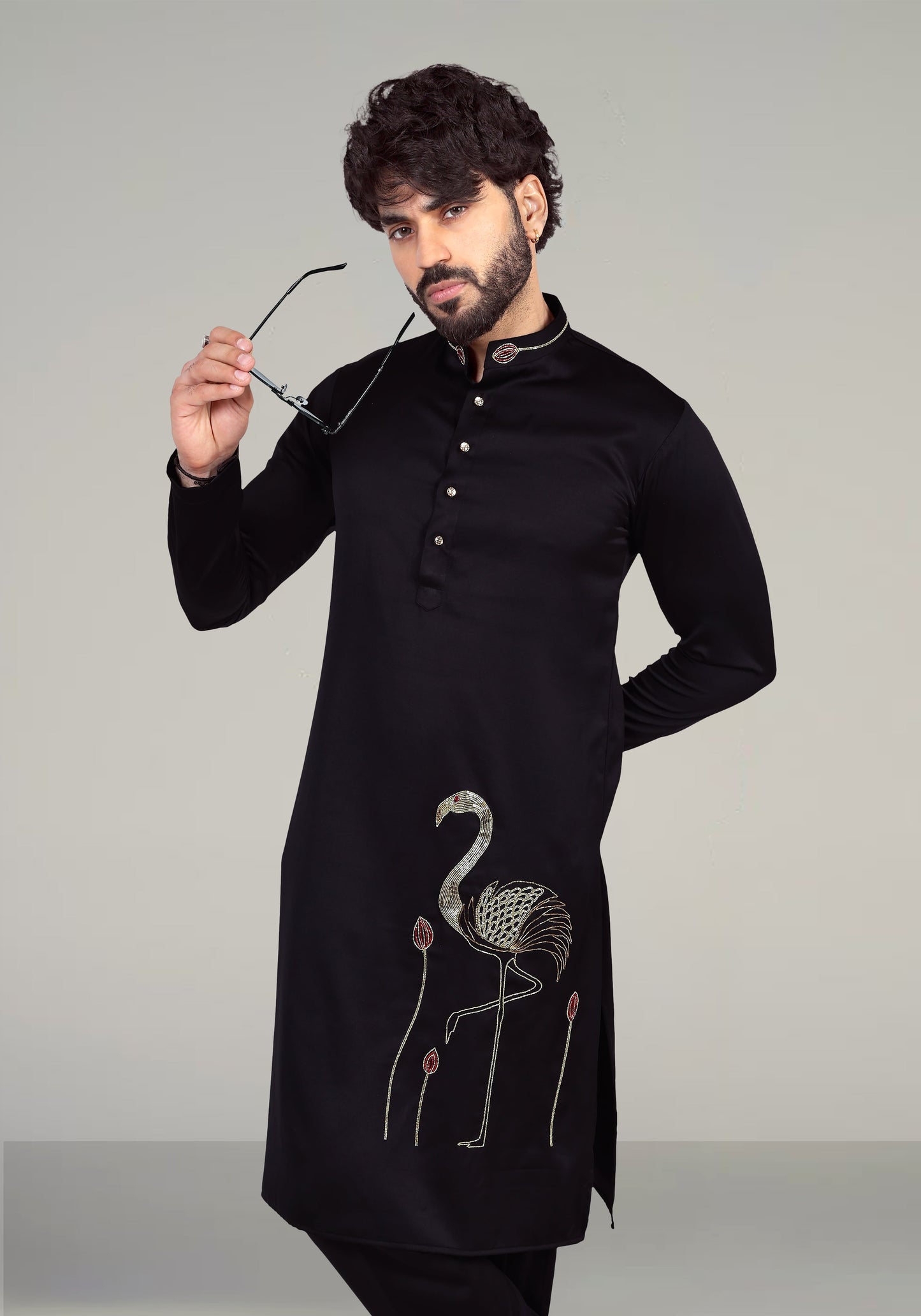 Flamingo Hand Embroidered Kurta Set