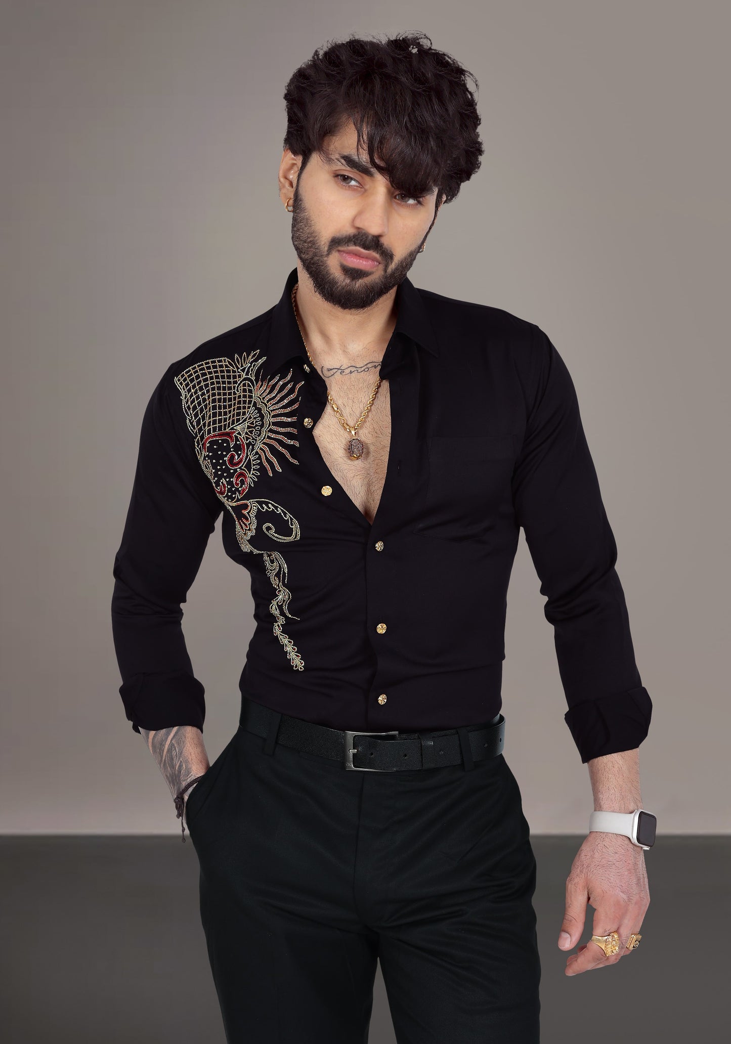 Floral Check Luxury Hand Embroidered Shirt