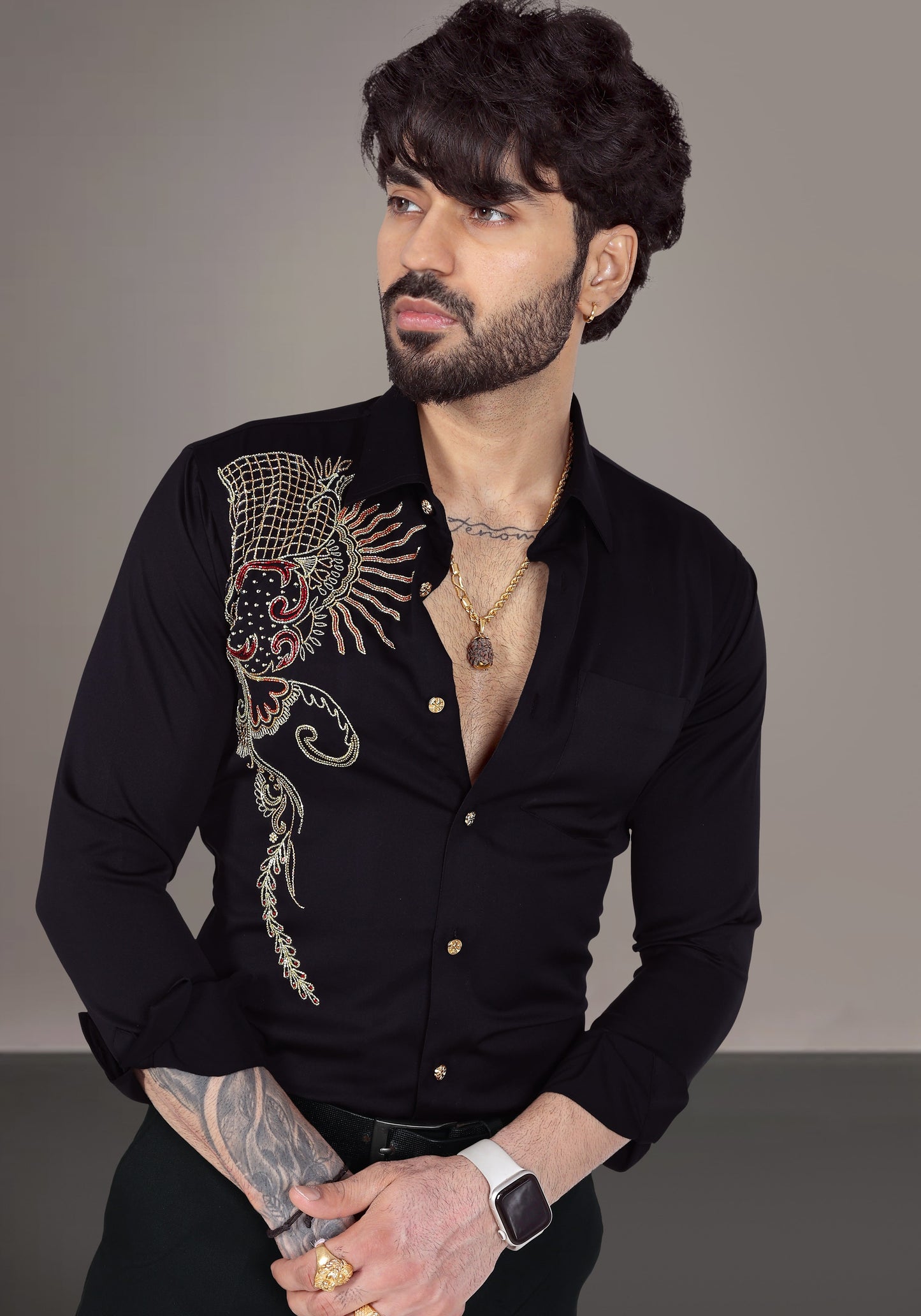 Floral Check Luxury Hand Embroidered Shirt