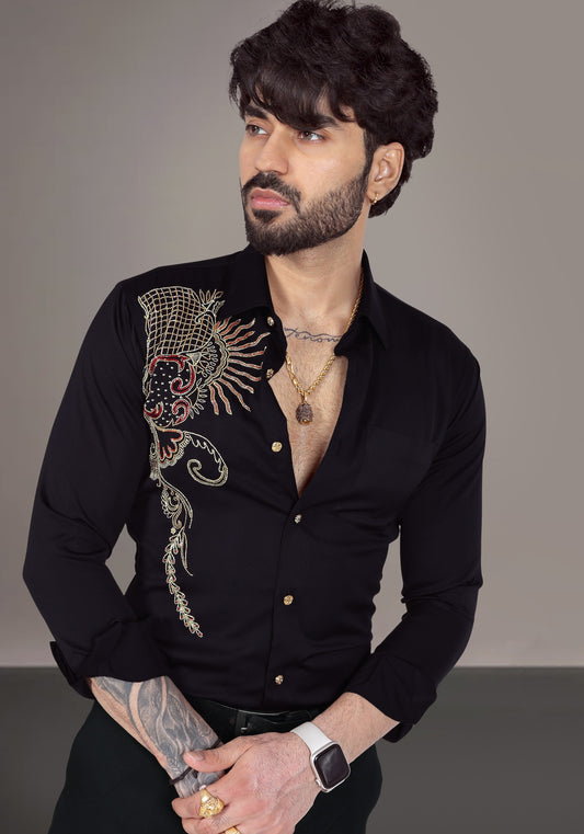 Floral Check Luxury Hand Embroidered Shirt