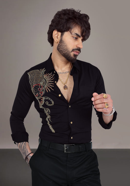 Floral Check Luxury Hand Embroidered Shirt