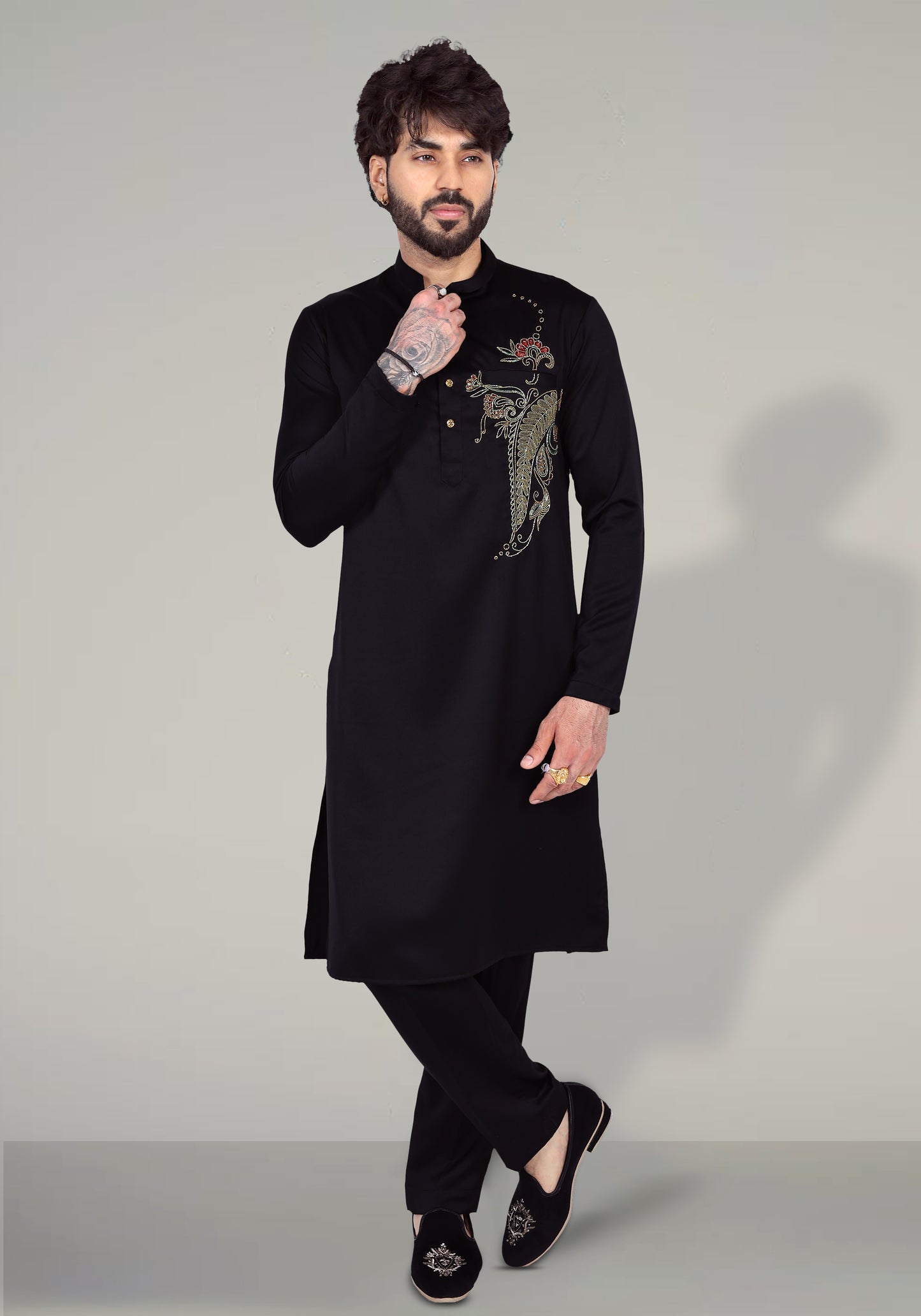 Floral Pocket Hand Embroidered Kurta Set