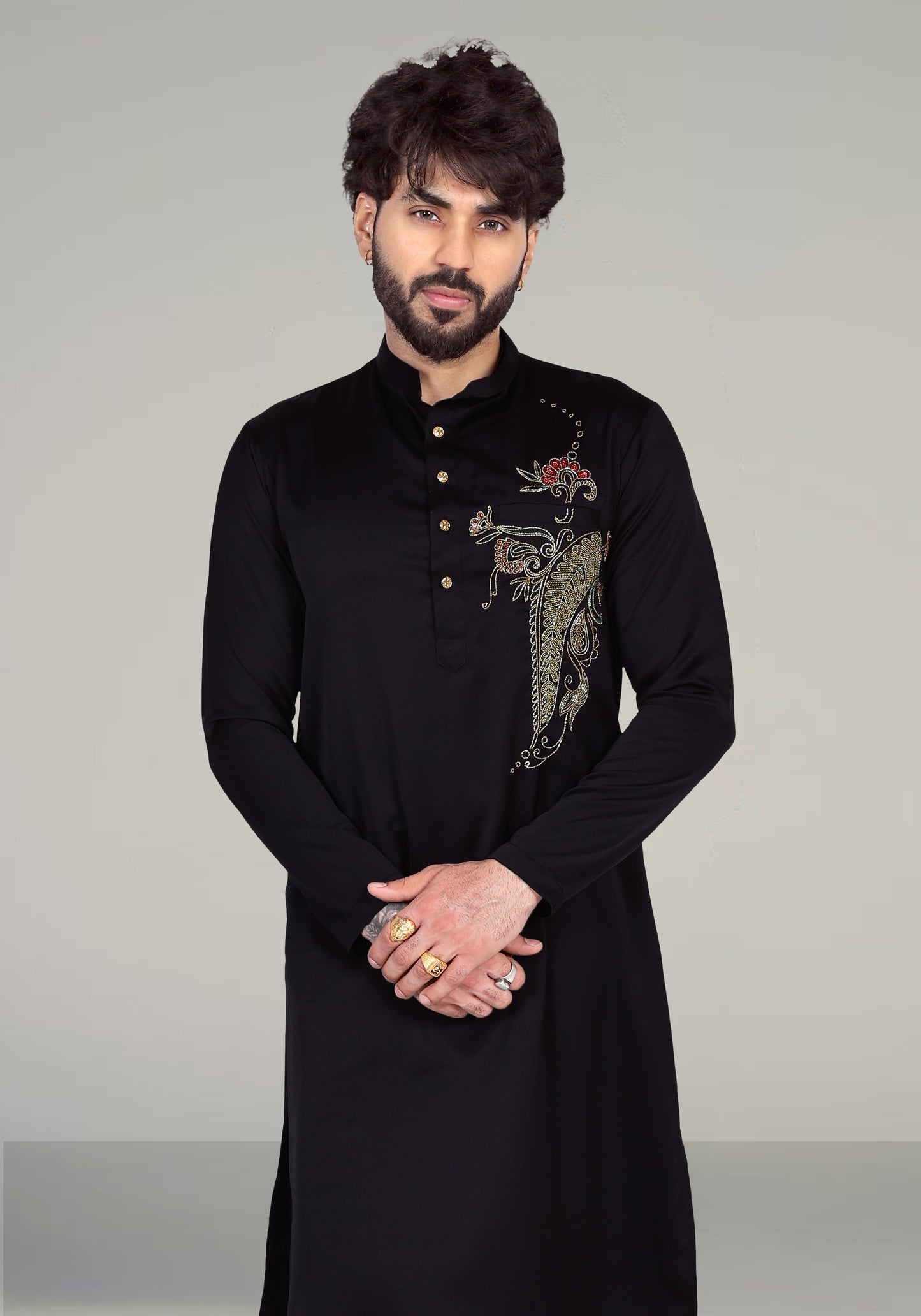 Floral Pocket Hand Embroidered Kurta Set