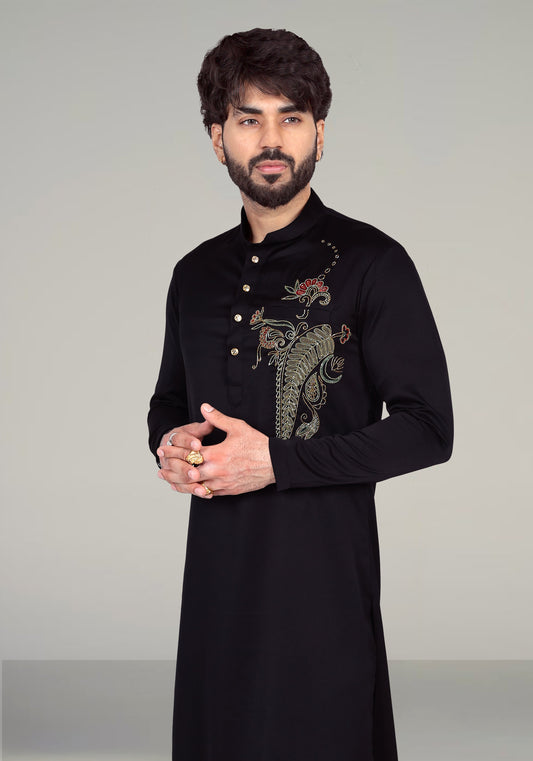 Floral Pocket Hand Embroidered Kurta Set
