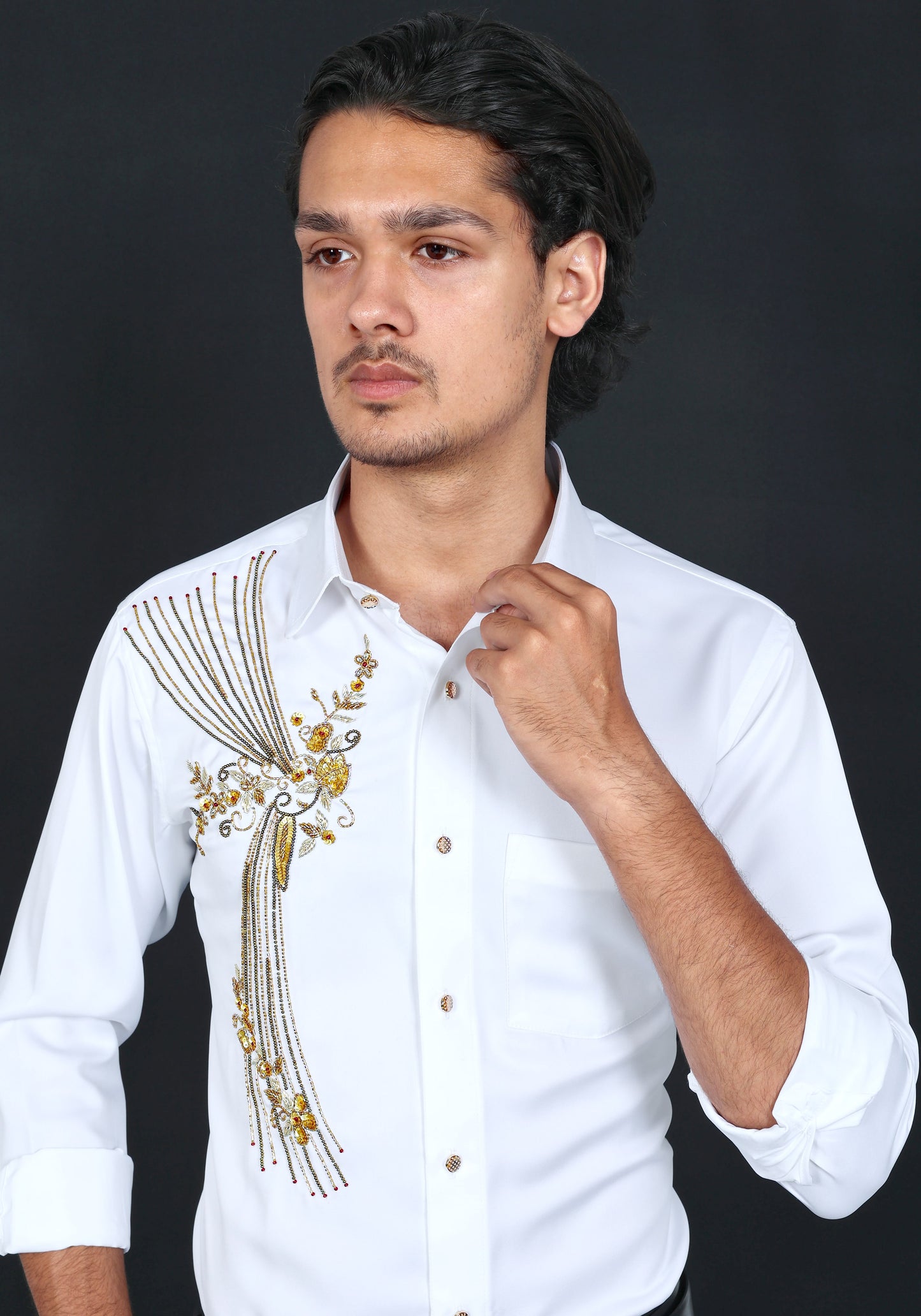 Flowers and Lines Luxury Hand Embroidered Shirt