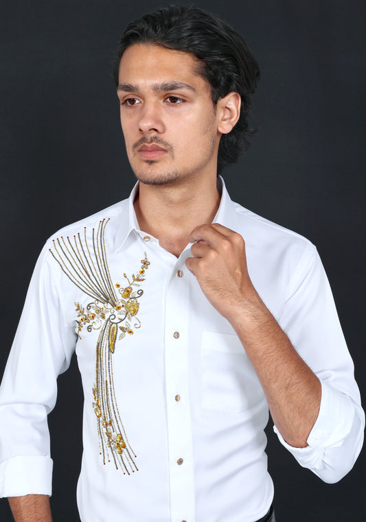 Flowers and Lines Luxury Hand Embroidered Shirt